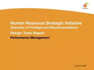 Human Resource Strategic Initiative Summary of Findings and Recommendations