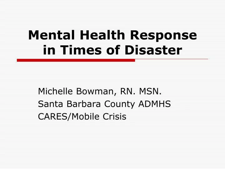 mental health response in times of disaster