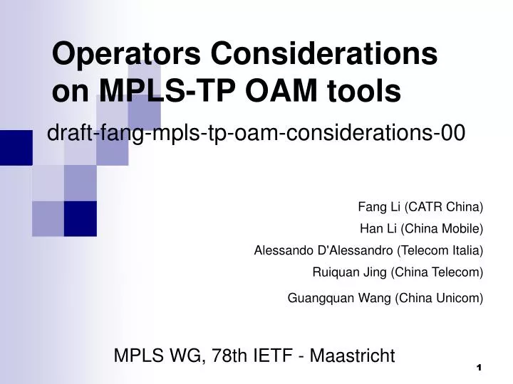 operators considerations on mpls tp oam tools