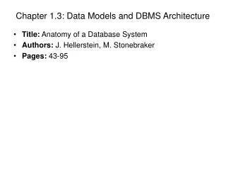 Chapter 1.3: Data Models and DBMS Architecture
