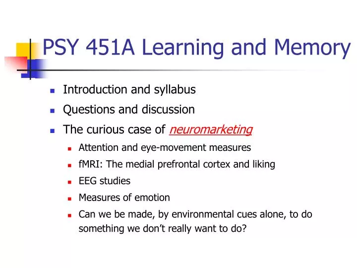 psy 451a learning and memory