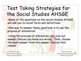 Test Taking Strategies for the Social Studies AHSGE