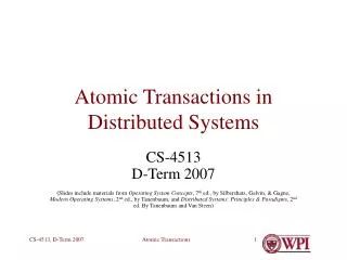 Atomic Transactions in Distributed Systems