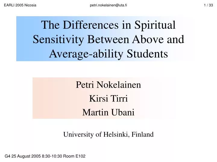 the differences in spiritual sensitivity between above and average ability students