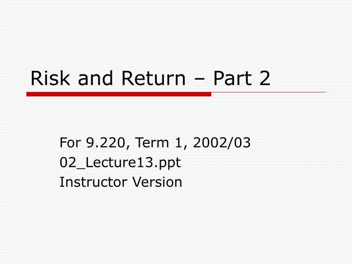 risk and return part 2
