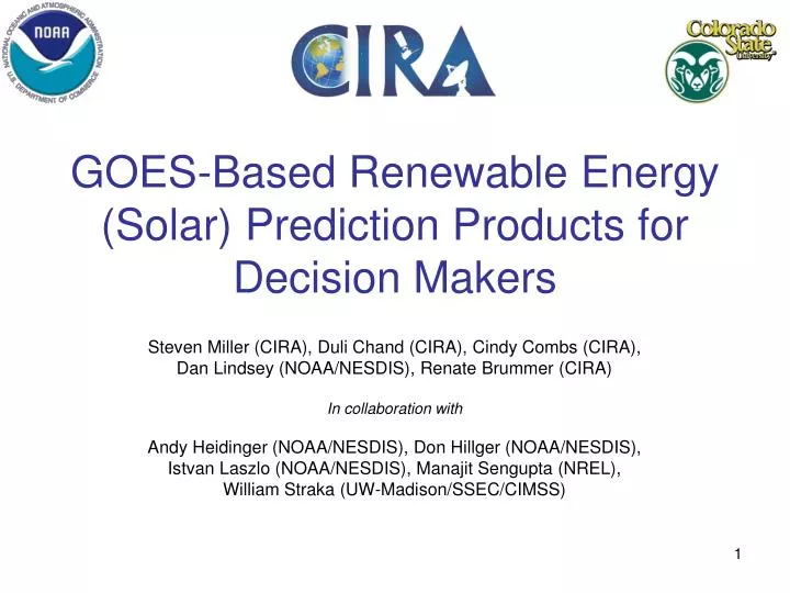 goes based renewable energy solar prediction products for decision makers