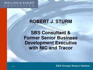 ROBERT J. STURM SBS Consultant &amp; Former Senior Business Development Executive with NIC and Tracor