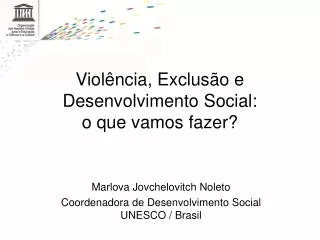 Violência, Exclusão e Desenvolvimento Social: o que vamos fazer?