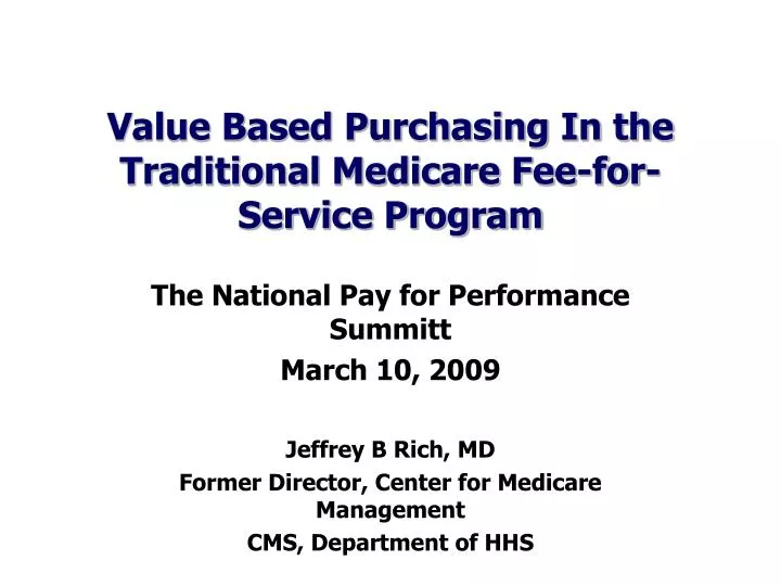 value based purchasing in the traditional medicare fee for service program
