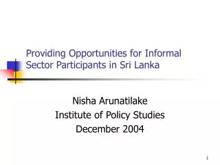 Providing Opportunities for Informal Sector Participants in Sri Lanka