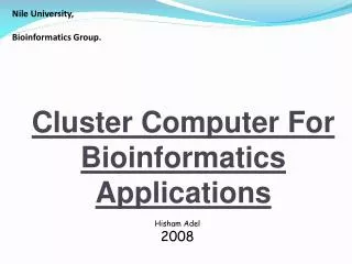 Cluster Computer For Bioinformatics Applications