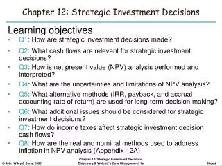 Chapter 12: Strategic Investment Decisions