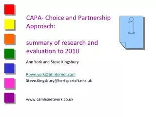 CAPA- Choice and Partnership Approach: summary of research and evaluation to 2010