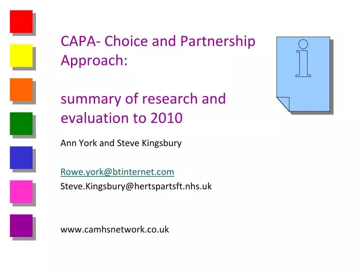 capa choice and partnership approach summary of research and evaluation to 2010