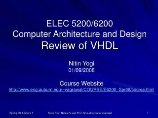 ELEC 5200/6200 Computer Architecture and Design Review of VHDL