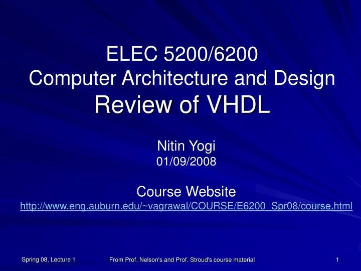 elec 5200 6200 computer architecture and design review of vhdl