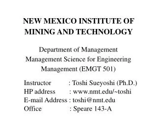 NEW MEXICO INSTITUTE OF MINING AND TECHNOLOGY
