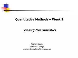 Quantitative Methods – Week 2: Descriptive Statistics