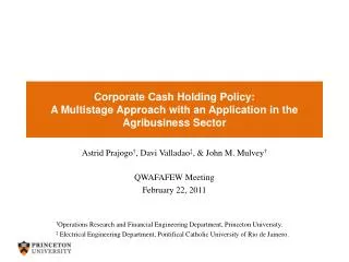 Corporate Cash Holding Policy: A Multistage Approach with an Application in the Agribusiness Sector