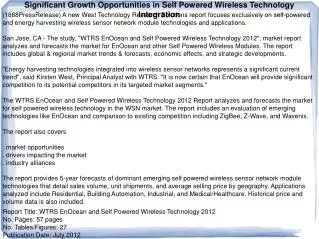 Significant Growth Opportunities in Self Powered Wireless Te