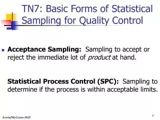 TN7: Basic Forms of Statistical Sampling for Quality Control