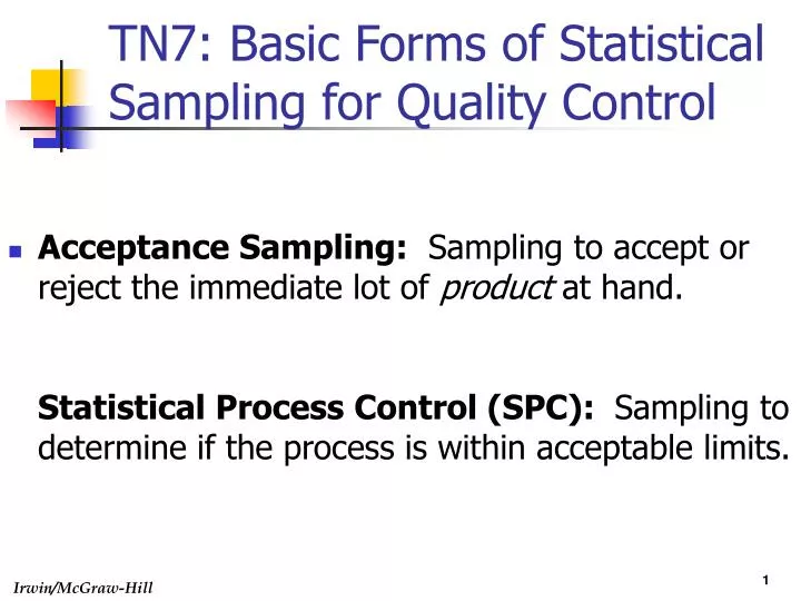 tn7 basic forms of statistical sampling for quality control