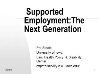 Supported Employment:The Next Generation