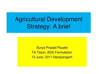 Agricultural Development Strategy: A brief