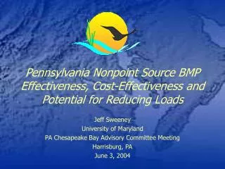 Pennsylvania Nonpoint Source BMP Effectiveness, Cost-Effectiveness and Potential for Reducing Loads