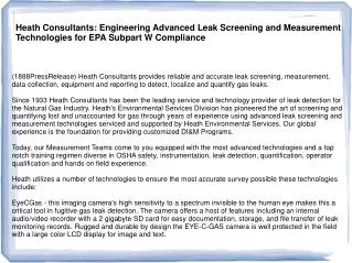Heath Consultants: Engineering Advanced Leak Screening and M