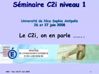Séminaire C2i niveau 1 Université de Nice Sophia Antipolis 26 et 27 juin 2008