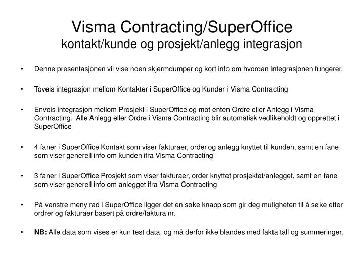 visma contracting superoffice kontakt kunde og prosjekt anlegg integrasjon