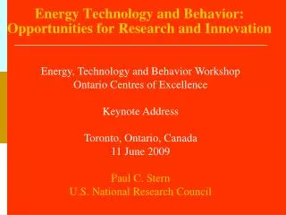 Energy Technology and Behavior: Opportunities for Research and Innovation