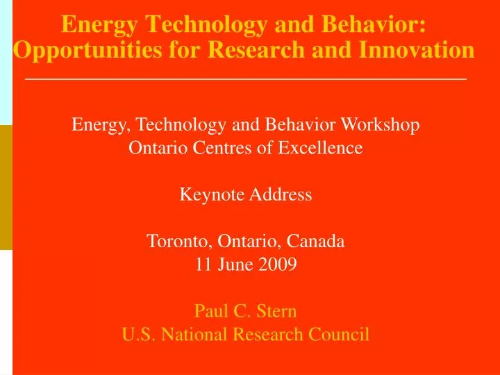 energy technology and behavior opportunities for research and innovation
