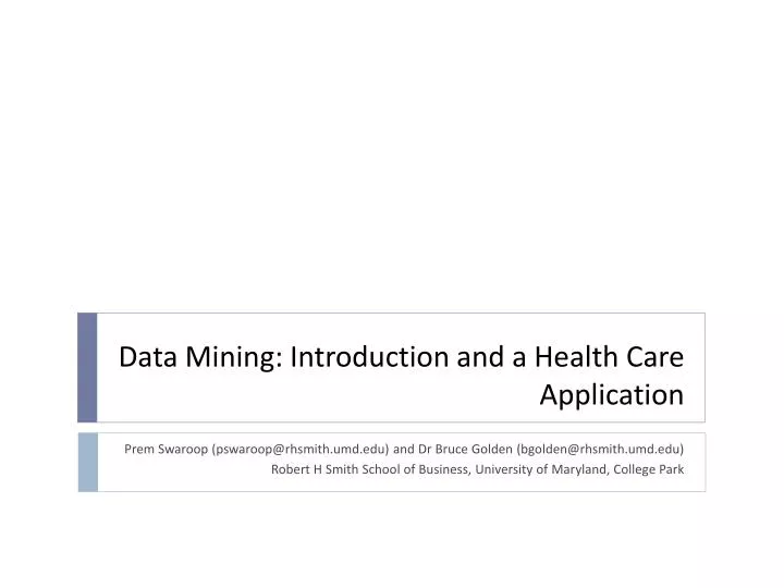 data mining introduction and a health care application