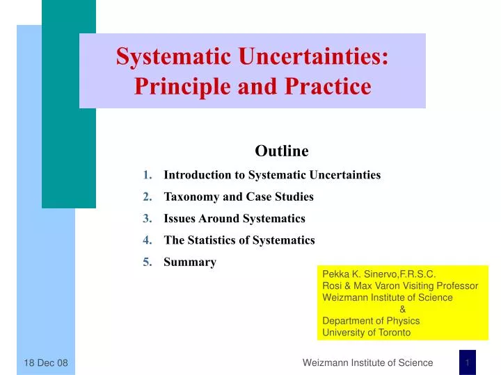 systematic uncertainties principle and practice