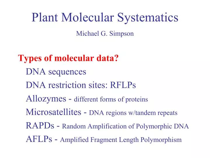 plant molecular systematics michael g simpson