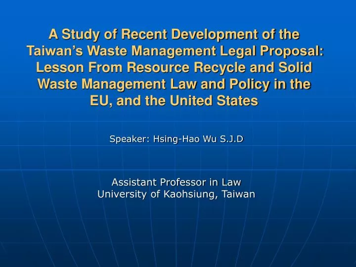 speaker hsing hao wu s j d assistant professor in law university of kaohsiung taiwan