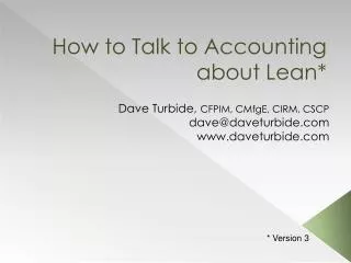 How to Talk to Accounting about Lean*