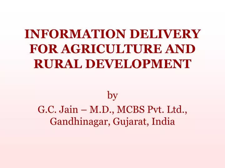 information delivery for agriculture and rural development