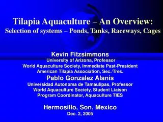 Tilapia Aquaculture – An Overview: Selection of systems – Ponds, Tanks, Raceways, Cages