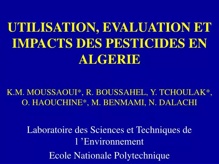 utilisation evaluation et impacts des pesticides en algerie