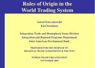 Rules of Origin in the World Trading System