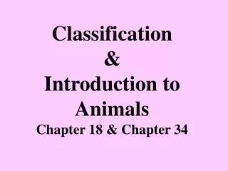 Classification &amp; Introduction to Animals Chapter 18 &amp; Chapter 34