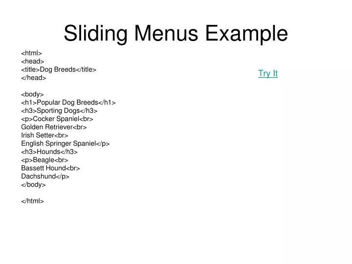 sliding menus example