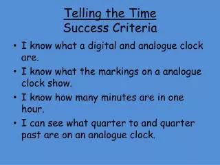 Telling the Time Success Criteria