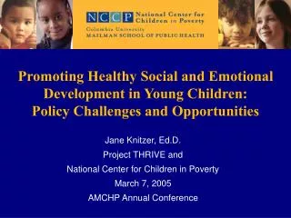 Promoting Healthy Social and Emotional Development in Young Children: Policy Challenges and Opportunities
