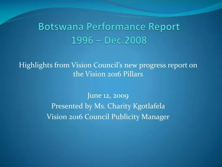 botswana performance report 1996 dec 2008