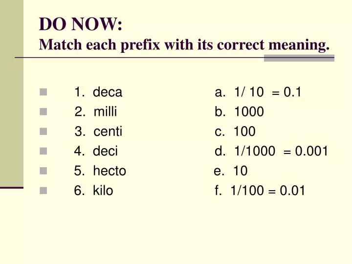 do now match each prefix with its correct meaning