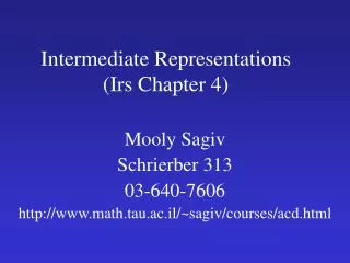 Intermediate Representations (Irs Chapter 4)
